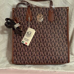 Valentino Orlandi Logo Patterned Brown Tote
